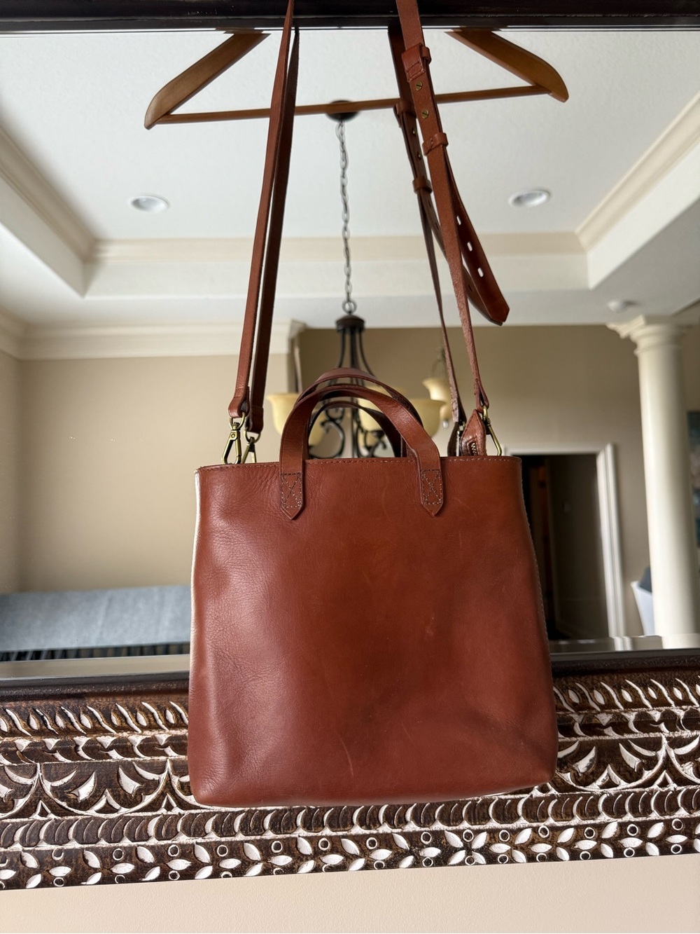 Madewell Small Brown Leather Transport Tote with Detachable Strap